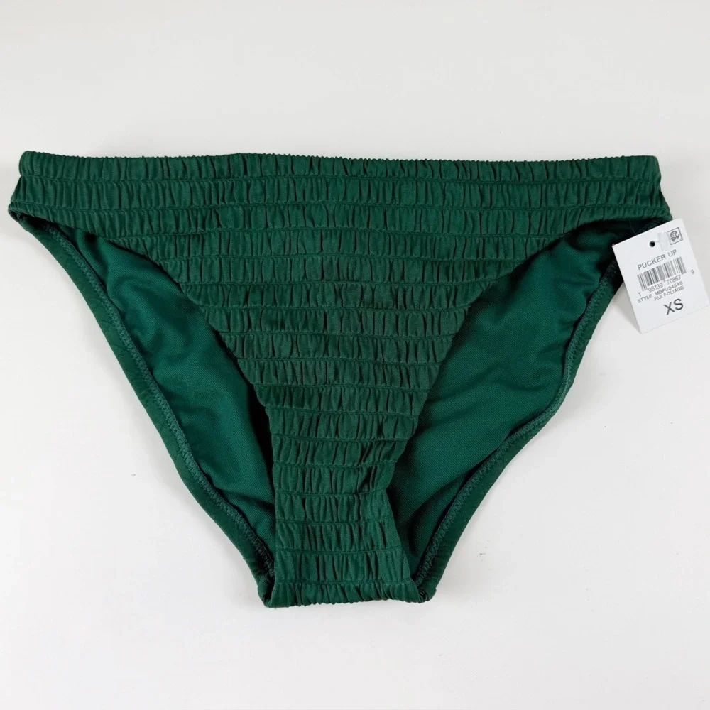 Bar iii Bikini Bottom Womens XS Fiji Foliage Green Pucker Up Swim NWT